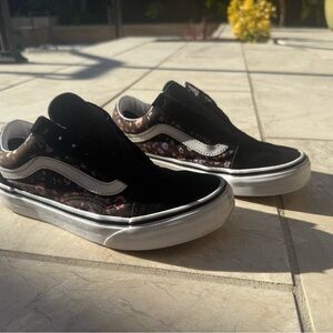 Vans Kids Black and Pink Floral Sneakers